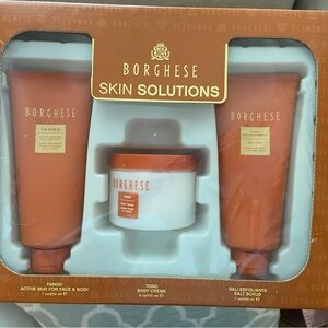 Borghese skin solutions set: fango mud, crème and salt scrub NEW in sealed box